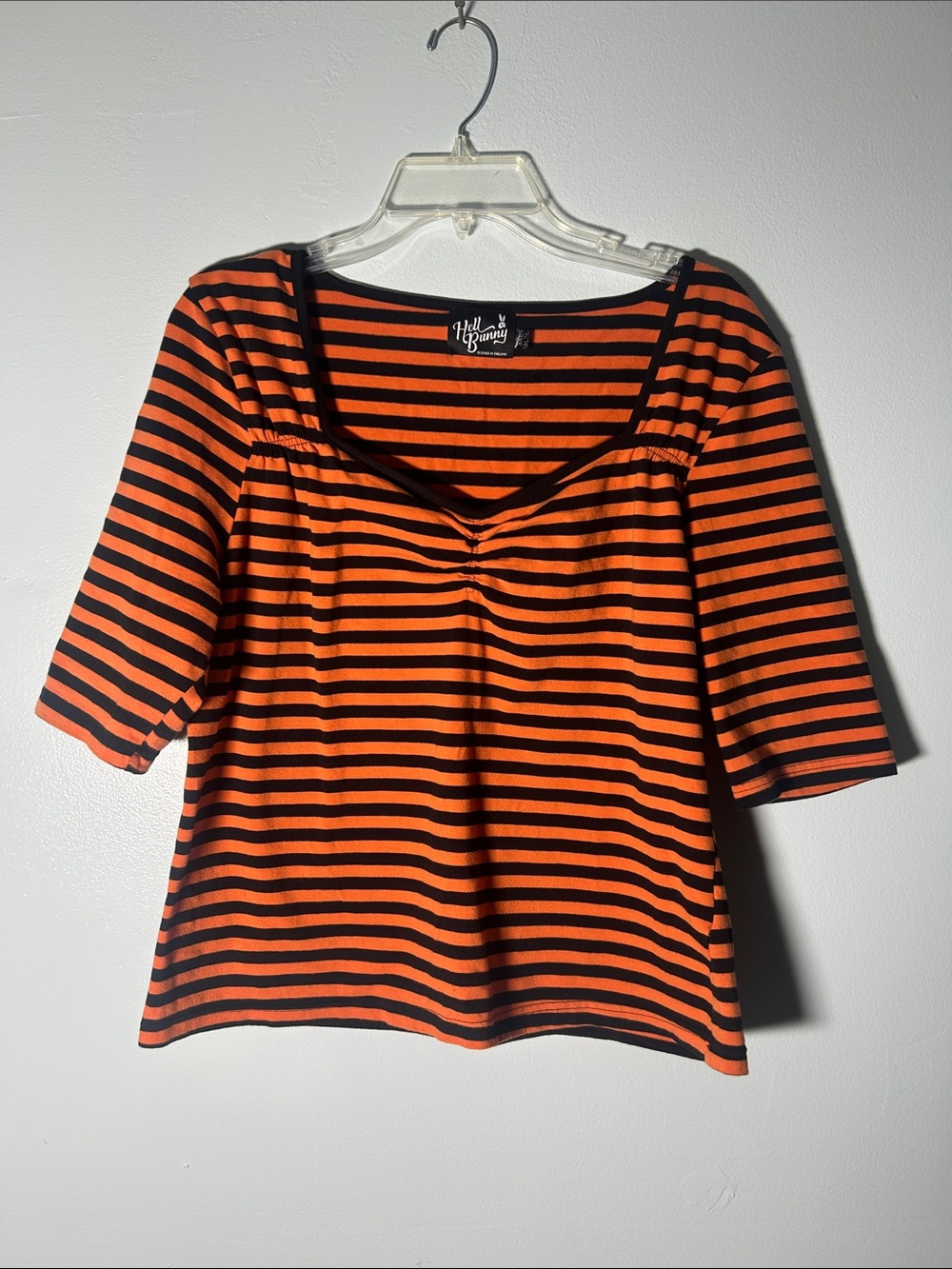 Hell Bunny Orange & Black Striped Scoop Neck Top